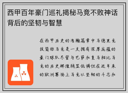 西甲百年豪门巡礼揭秘马竞不败神话背后的坚韧与智慧