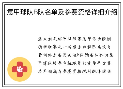 意甲球队B队名单及参赛资格详细介绍