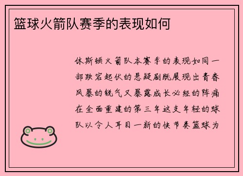篮球火箭队赛季的表现如何