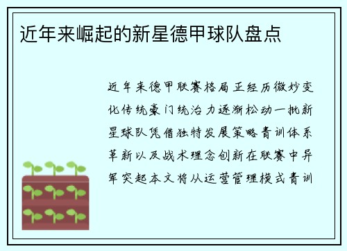 近年来崛起的新星德甲球队盘点